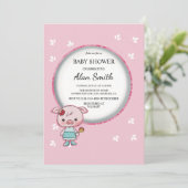 Cute Roze Biggetje Baby Shower Uitnodiging (Staand voorkant)