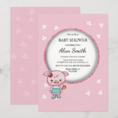 Cute Roze Biggetje Baby Shower Uitnodiging (Voorkant / Achterkant)