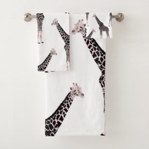 Cute roze & Black Giraffe Animal White Design Bad Handdoek