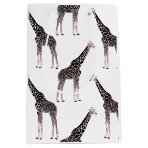 Cute roze & Black Giraffe Animal White Design Medium Cadeauzakje