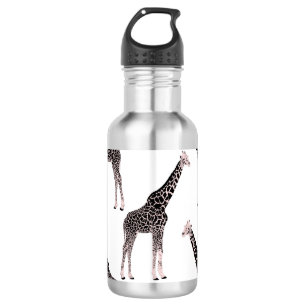 Cute roze & Black Giraffe Animal White Design Waterfles