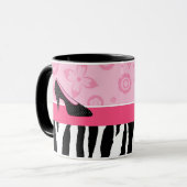 Cute roze Black Shoes Trendy Zebra Print met naam Mok (Voorkant links)