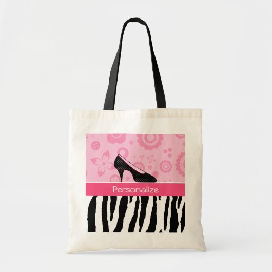 Cute roze Black Shoes Trendy Zebra Print met naam Tote Bag (Voorkant)