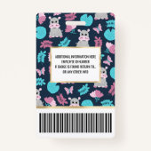 Cute roze Blauwgroen Hippo Floral Butterfly Lily P Badge (Achterkant)