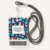 Cute roze Blauwgroen Hippo Floral Butterfly Lily P Badge (Achterkant met draagriem)