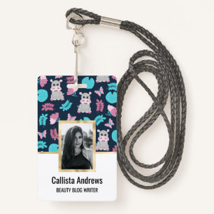 Cute roze Blauwgroen Hippo Floral Butterfly Lily P Badge