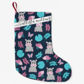 Cute roze Blauwgroen Hippo Floral Butterfly Lily P Kleine Kerstsok (Voorkant)