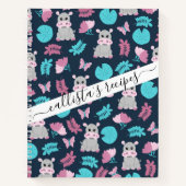 Cute roze Blauwgroen Hippo Floral Butterfly Lily P Notitieboek (Voorkant)
