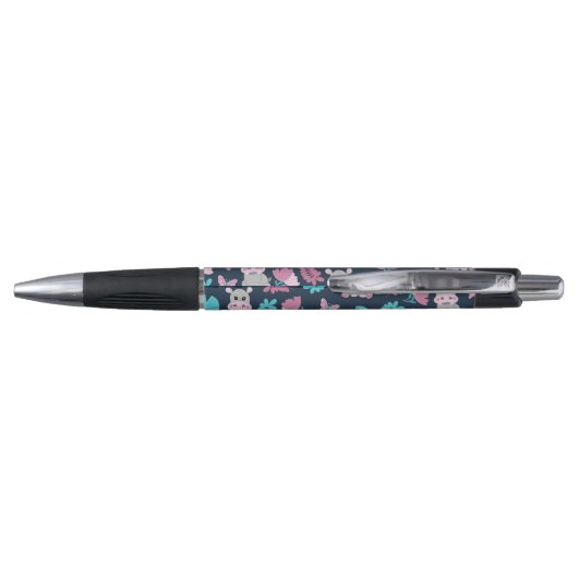 Cute roze Blauwgroen Hippo Floral Butterfly Lily P Pen (Achterkant)