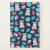 Cute roze Blauwgroen Hippo Floral Butterfly Lily P Planner (Achterkant)