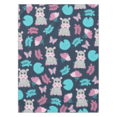 Cute roze Blauwgroen Hippo Floral Butterfly Lily P Tafelkleed (Voorkant)