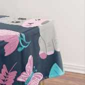 Cute roze Blauwgroen Hippo Floral Butterfly Lily P Tafelkleed (Voorbeeld)
