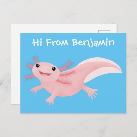 Cute roze blij axolotl briefkaart (Voorkant / Achterkant)