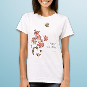 Cute Roze Bloem Vlinder Baby Shower T-shirt