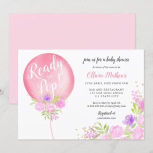 Cute roze bloemige ballon klaar om te knallen baby kaart
