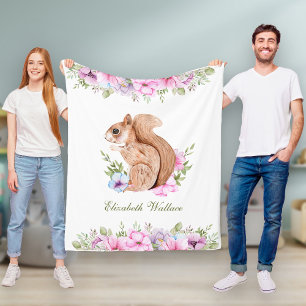 Cute Roze Bloemige Bos Eekhoorn Fleece Deken