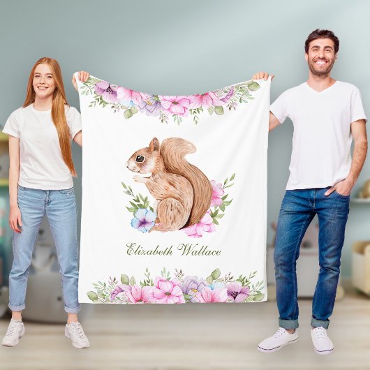 Cute Roze Bloemige Bos Eekhoorn Fleece Deken