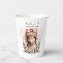 Cute Roze Bloemige Paard 1e Verjaardag