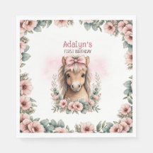 Cute Roze Bloemige Paard 1e Verjaardag
