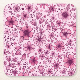 Cute Roze Bloemige Wilde Bloemen Verjaardagsfeestj Kartonnen Onderzetters