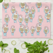 Cute roze & Blue Bird Pattern Moderne Abstract Theedoek (Gevouwen)