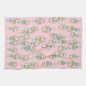 Cute roze & Blue Bird Pattern Moderne Abstract Theedoek (Horizontaal)