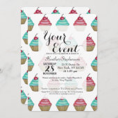 Cute roze & Blue Cupcake met Cherry op top Kaart (Voorkant / Achterkant)