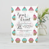 Cute roze & Blue Cupcake met Cherry op top Kaart (Staand voorkant)