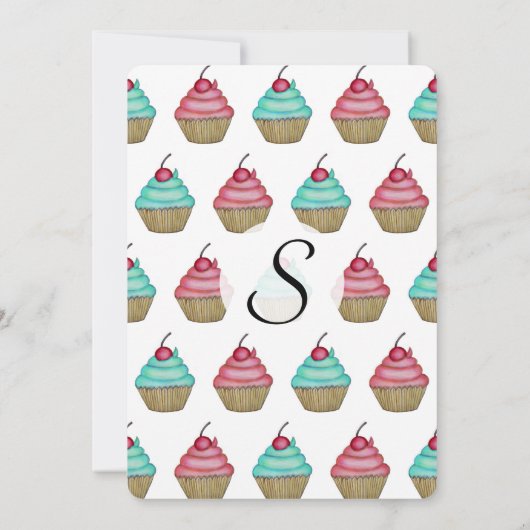 Cute roze & Blue Cupcake met Cherry op top Kaart (Achterkant)