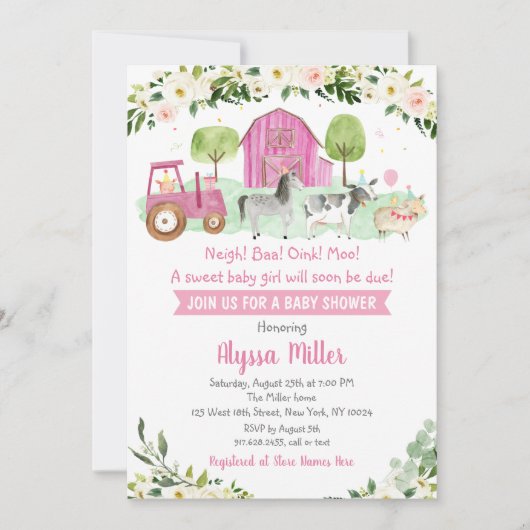 Cute roze Boerderij Baby shower Kaart (Voorkant)