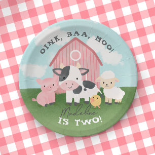Cute Roze Boerderij Dieren Barnyard Verjaardag  Papieren Bordje