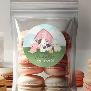 Cute Roze Boerderij Dieren Meisjes Verjaardag Ronde Sticker