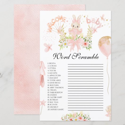 Cute roze bundel ballerina baby shower woordscramb (Voorkant / Achterkant)