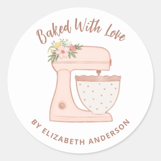Cute Roze Cake Mixer met liefdevol Ronde Sticker (Voorkant)