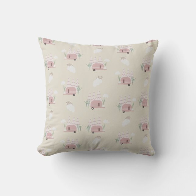 Cute Roze Camper Aardse Patroon Kussen (Voorkant)