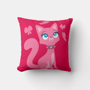 Cute roze Cartoon Cat en Butterflies Kussen