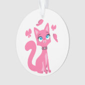 Cute roze Cartoon Cat en Butterflies Ornament (voorkant)