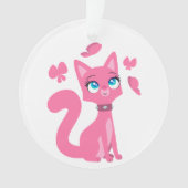 Cute roze Cartoon Cat en Butterflies Ornament (voorkant)
