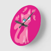 Cute roze Cartoon Cat en Butterflies Ronde Klok (Hoek)