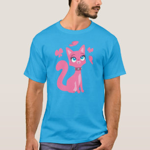 Cute roze Cartoon Cat en Butterflies T-Shirt