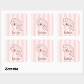 Cute roze Cartoon Narwhal met strepen Vierkante Sticker (Vel)