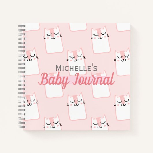 Cute roze cat Pattern Personalized Baby Girl Notitieboek (Voorkant)