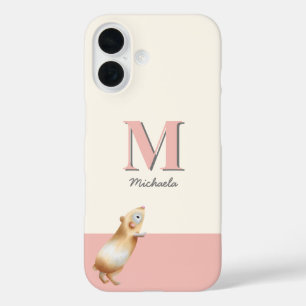 Cute Roze Cavia Monogram Illustratie iPhone 16 Hoesje
