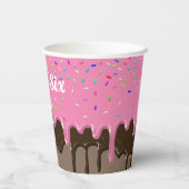 Cute roze + Chocolade Ice Cream Birthday Papieren Bekers (Achterkant)