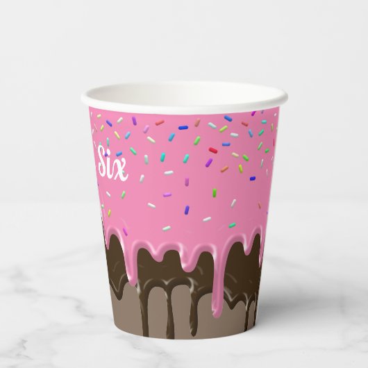 Cute roze + Chocolade Ice Cream Birthday Papieren Bekers (Achterkant)