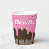 Cute roze + Chocolade Ice Cream Birthday Papieren Bekers (Links)