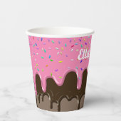 Cute roze + Chocolade Ice Cream Birthday Papieren Bekers (Voorkant)