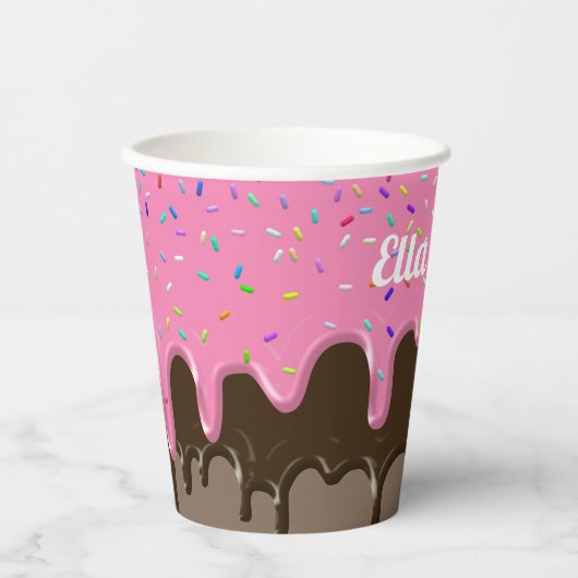 Cute roze + Chocolade Ice Cream Birthday Papieren Bekers (Voorkant)