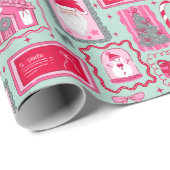 Cute Roze Coquette Frames Patroon Kerst mint Cadeaupapier (Rol Hoek)