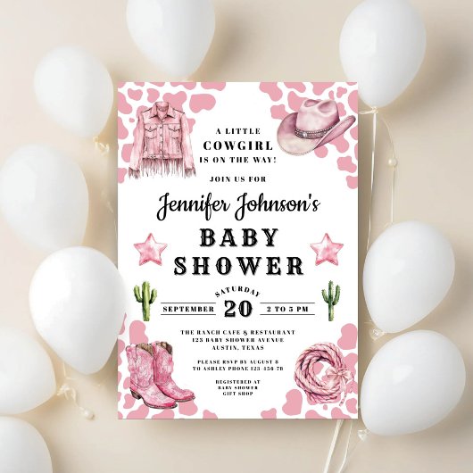 Cute Roze Cowgirl Baby Shower Kaart